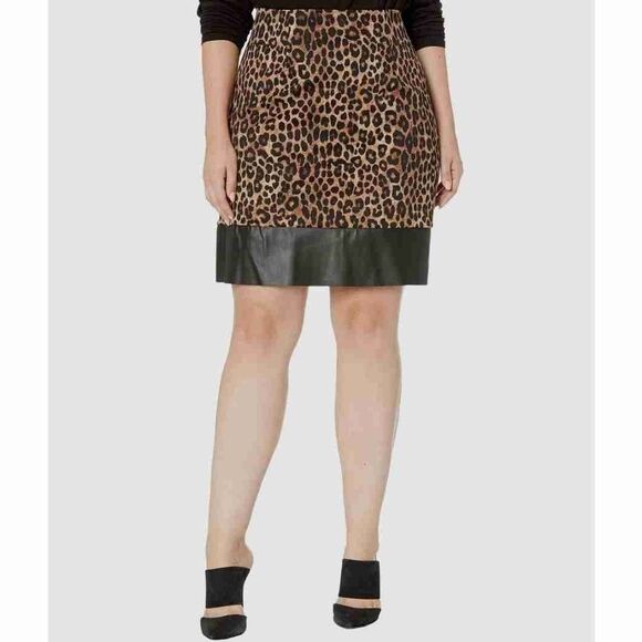 MICHAEL Michael Kors Dark Camel Cheetah Faux Leather Mini Skirt Size 0X Plus - Picture 1 of 8